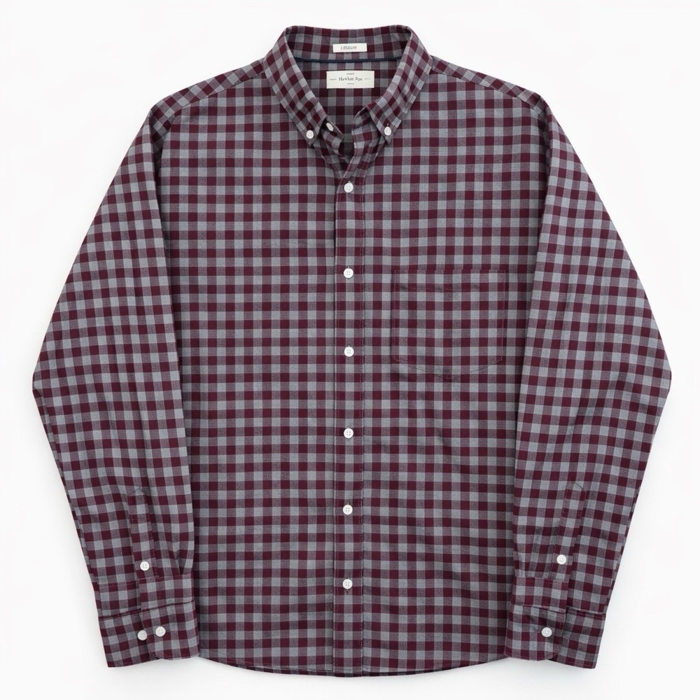Hawker Rye Mens Check Button Down Shirt Large Burgundy Gray Casual‎ Nordstrom XL